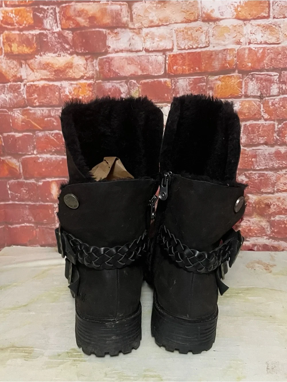 Blowfish Malibu Black Fur Lined Mid-calf Moto Boots